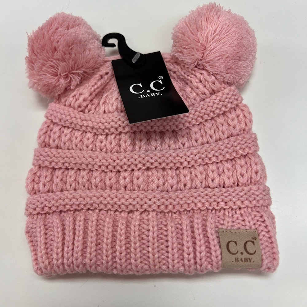 C.C CC Baby Boutique Pink Knit Pom-Pom Hat